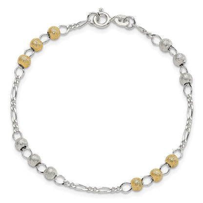 7 Zoll Sterlingsilber Goldfarben Strukturiert Gekugelt Armband