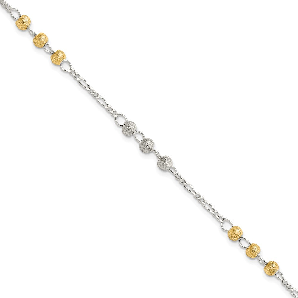 7 Zoll Sterlingsilber Goldfarben Strukturiert Gekugelt Armband