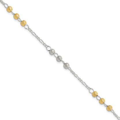 7 Zoll Sterlingsilber Goldfarben Strukturiert Gekugelt Armband