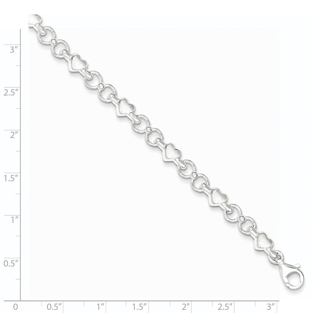 7.5 Zoll Sterlingsilber Poliert und Gebürstet Herzen Kreise Armband