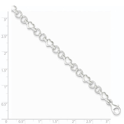 7.5 Zoll Sterlingsilber Poliert und Gebürstet Herzen Kreise Armband
