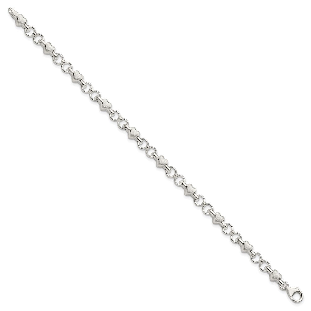 7.5 Zoll Sterlingsilber Poliert und Gebürstet Herzen Kreise Armband