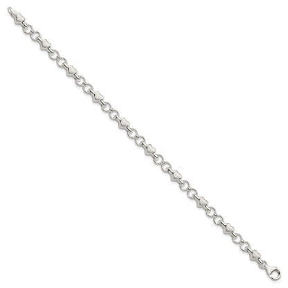 7.5 Zoll Sterlingsilber Poliert und Gebürstet Herzen Kreise Armband