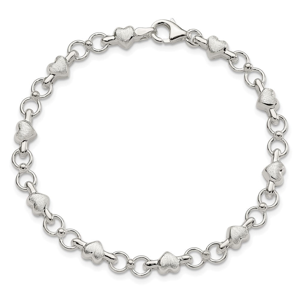 7.5 Zoll Sterlingsilber Poliert und Gebürstet Herzen Kreise Armband