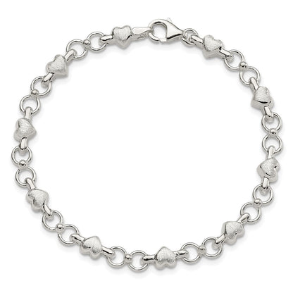 7.5 Zoll Sterlingsilber Poliert und Gebürstet Herzen Kreise Armband