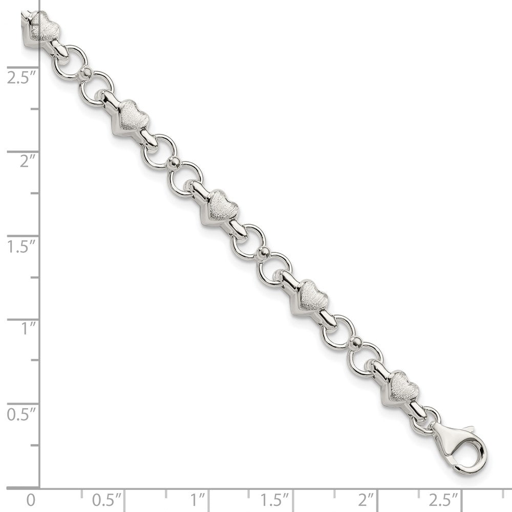 7.5 Zoll Sterlingsilber Poliert und Gebürstet Herzen Kreise Armband