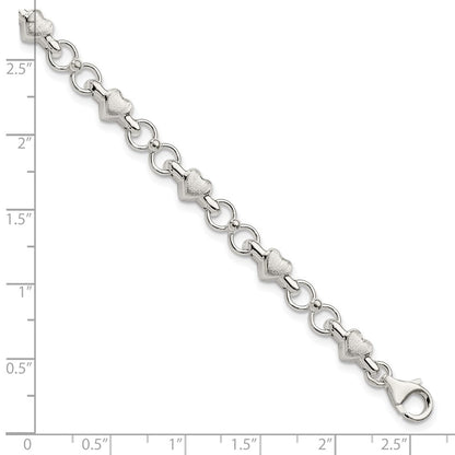 7.5 Zoll Sterlingsilber Poliert und Gebürstet Herzen Kreise Armband