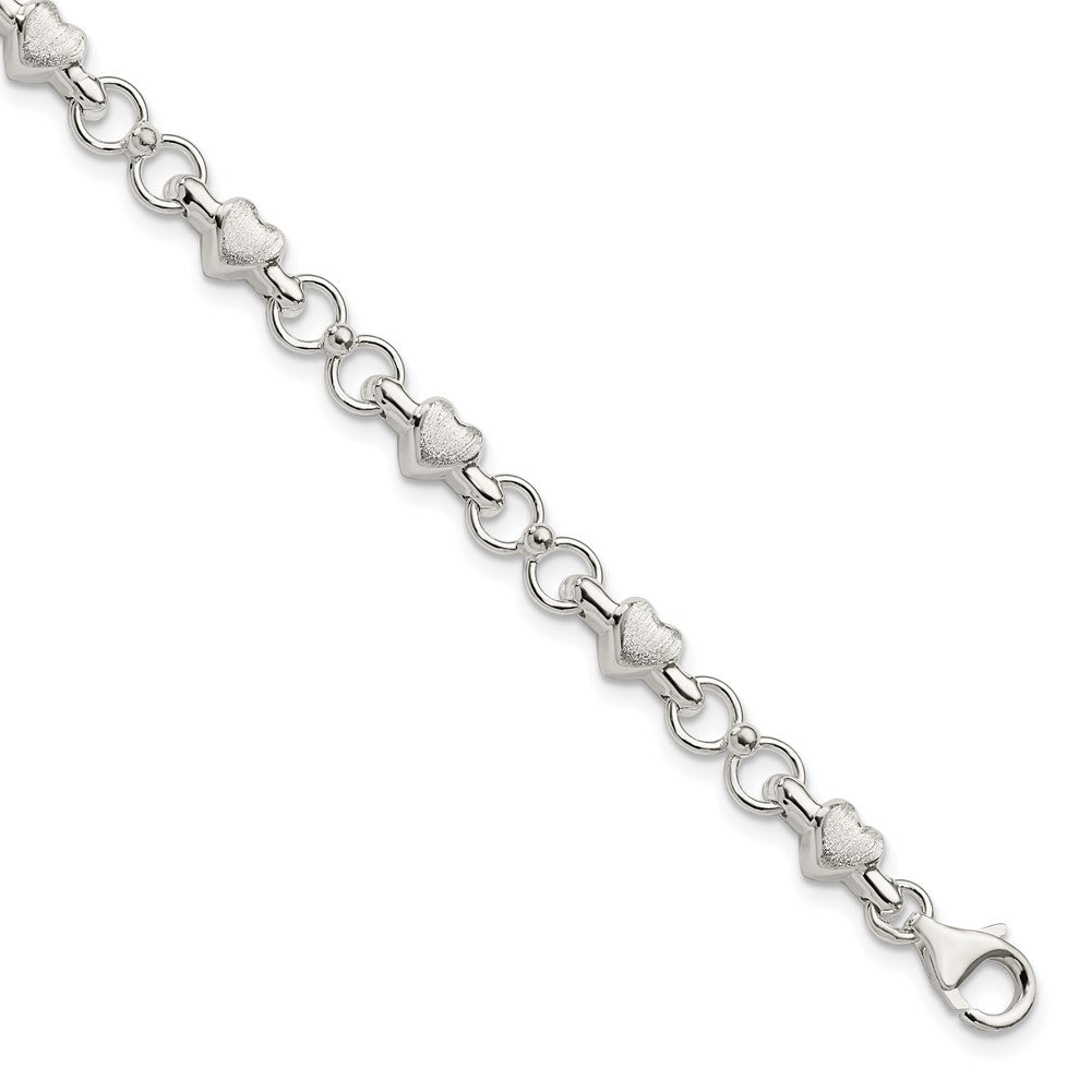 7.5 Zoll Sterlingsilber Poliert und Gebürstet Herzen Kreise Armband