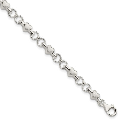 7.5 Zoll Sterlingsilber Poliert und Gebürstet Herzen Kreise Armband