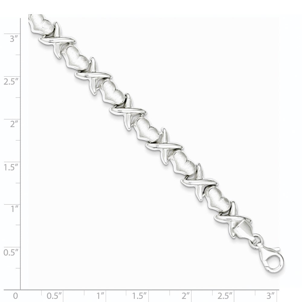 Sterlingsilber Poliert und Satiniert X Herzen Armband