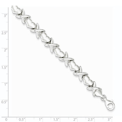 Sterlingsilber Poliert und Satiniert X Herzen Armband