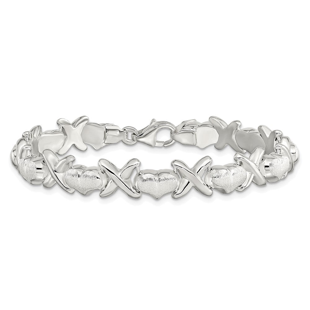 Sterlingsilber Poliert und Satiniert X Herzen Armband