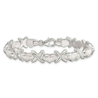 Sterlingsilber Poliert und Satiniert X Herzen Armband