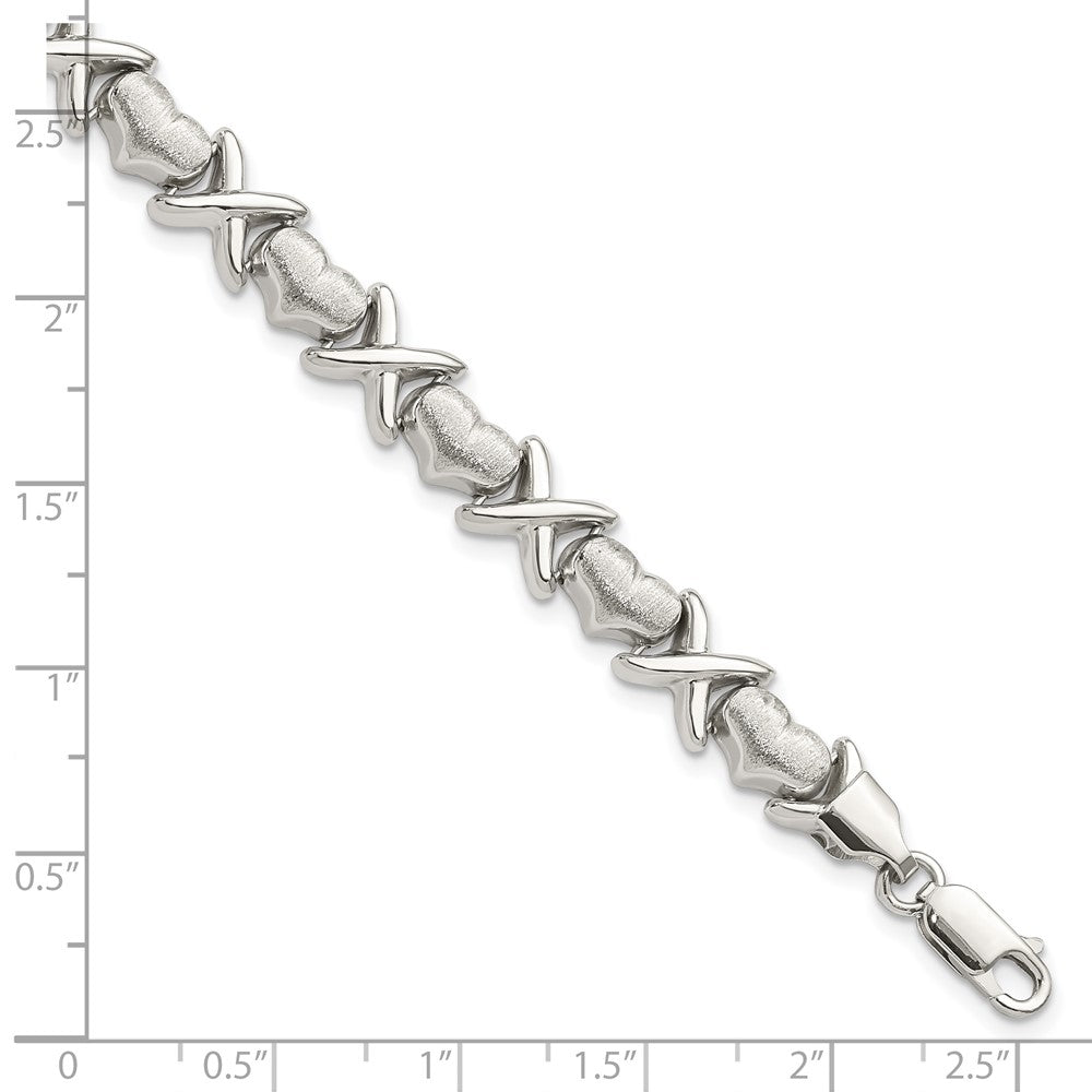 Sterlingsilber Poliert und Satiniert X Herzen Armband