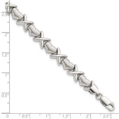 Sterlingsilber Poliert und Satiniert X Herzen Armband