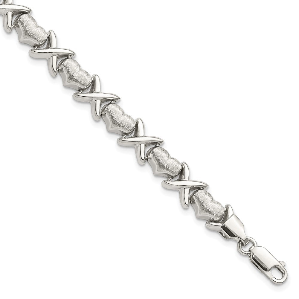 Sterlingsilber Poliert und Satiniert X Herzen Armband