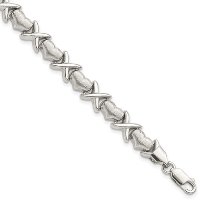 Sterlingsilber Poliert und Satiniert X Herzen Armband