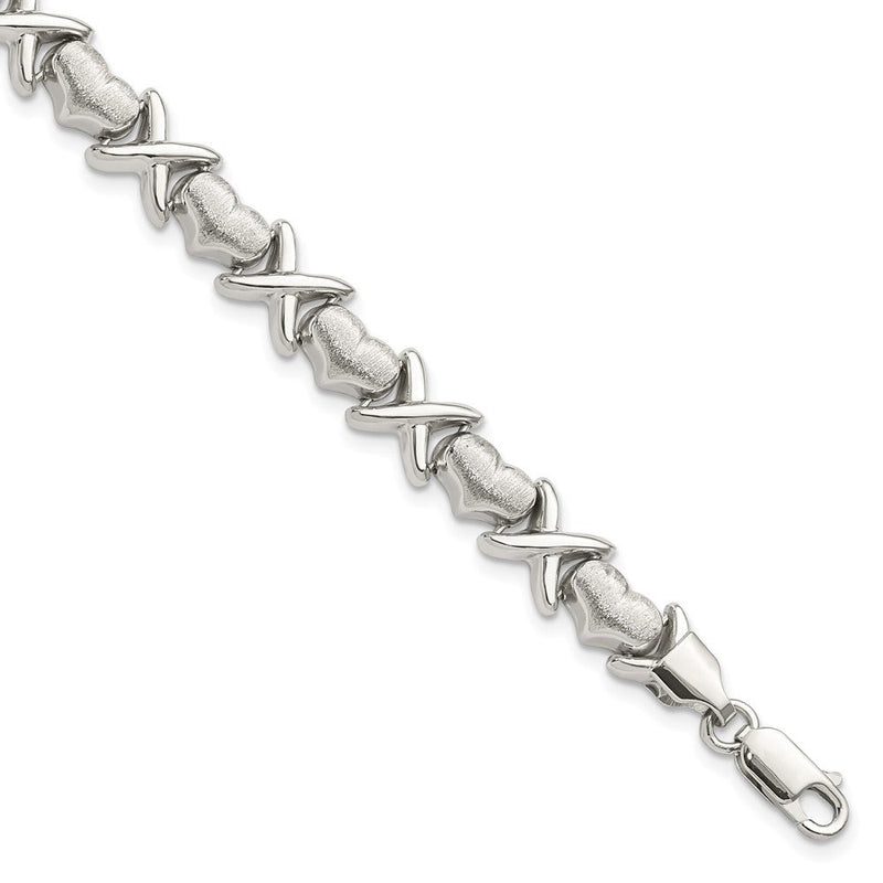 Sterlingsilber Poliert und Satiniert X Herzen Armband