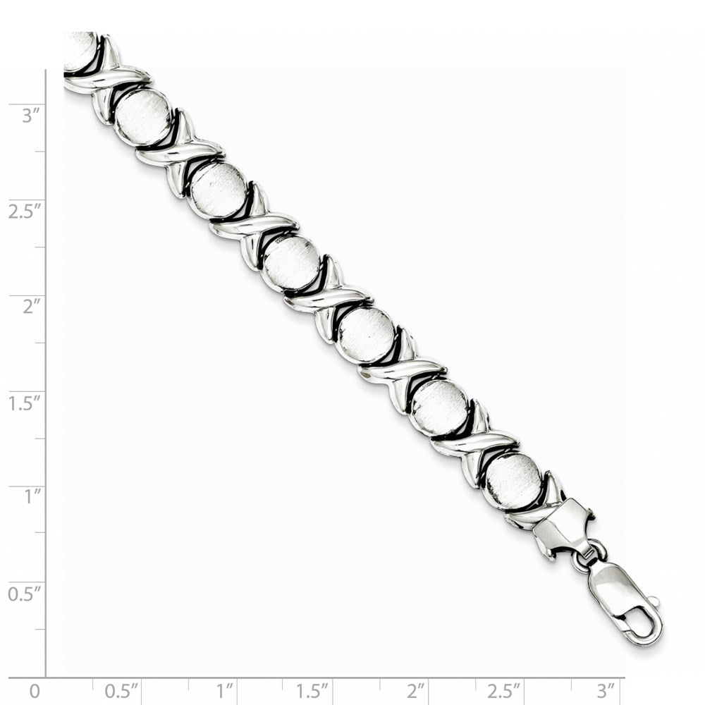 7.25 Zoll Sterlingsilber Rhodium Poliert und Gebürstet X O Armband