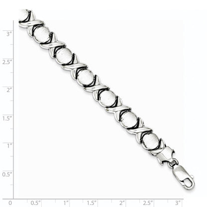 7.25 Zoll Sterlingsilber Rhodium Poliert und Gebürstet X O Armband