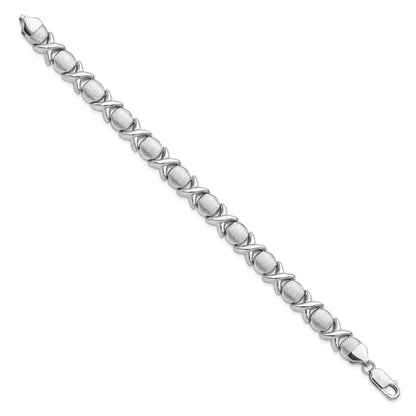 7.25 Zoll Sterlingsilber Rhodium Poliert und Gebürstet X O Armband