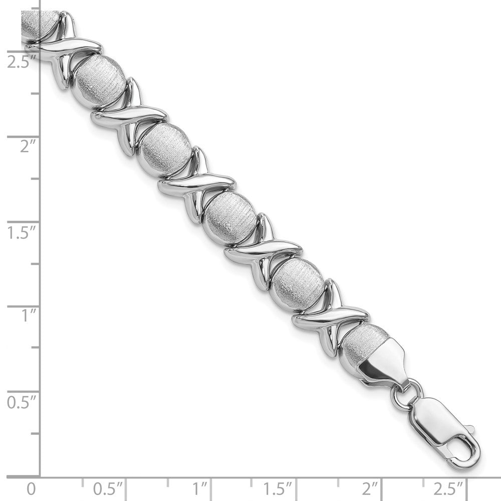 7.25 Zoll Sterlingsilber Rhodium Poliert und Gebürstet X O Armband