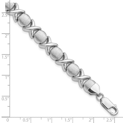 7.25 Zoll Sterlingsilber Rhodium Poliert und Gebürstet X O Armband