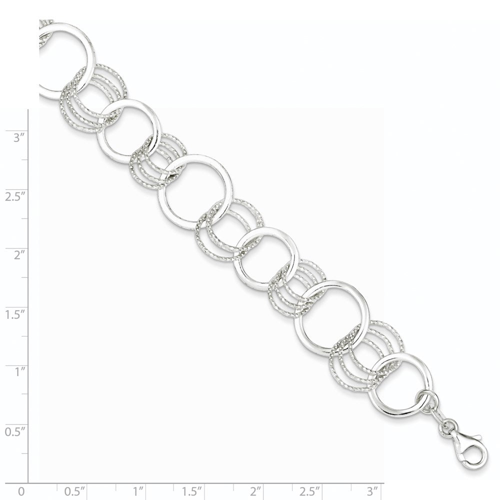 7.5 Zoll Sterlingsilber Poliert und Strukturiert Kreis Glieder Armband