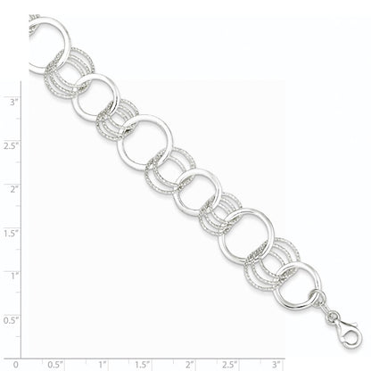 7.5 Zoll Sterlingsilber Poliert und Strukturiert Kreis Glieder Armband
