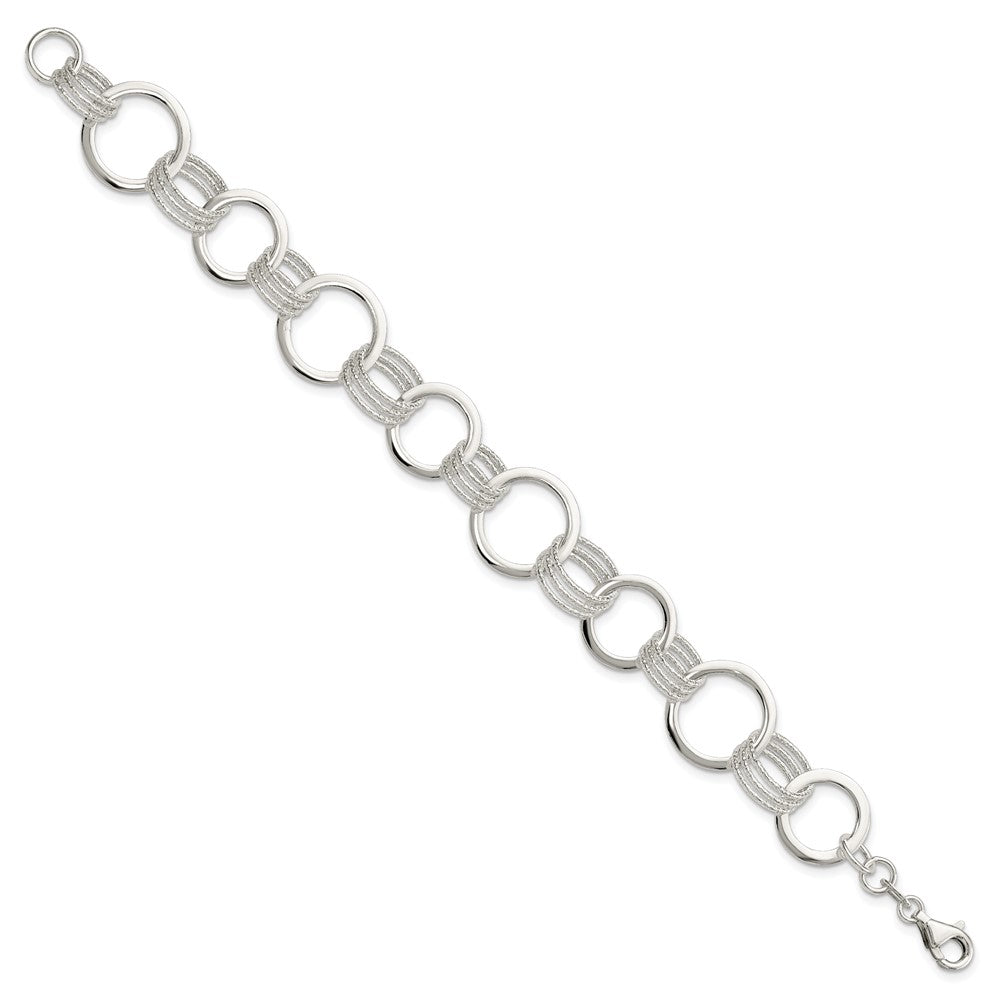 7.5 Zoll Sterlingsilber Poliert und Strukturiert Kreis Glieder Armband