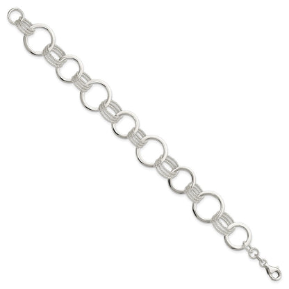 7.5 Zoll Sterlingsilber Poliert und Strukturiert Kreis Glieder Armband