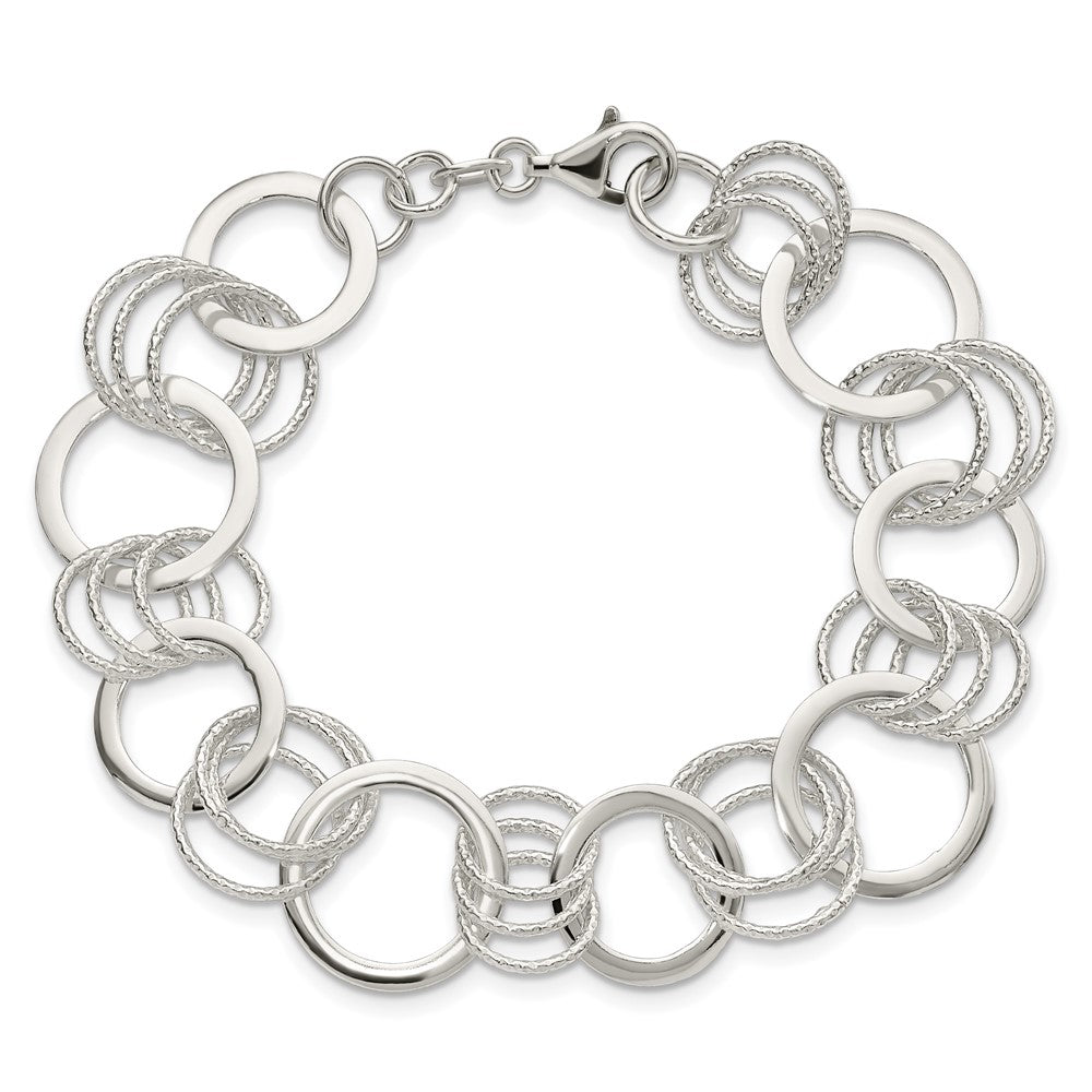 7.5 Zoll Sterlingsilber Poliert und Strukturiert Kreis Glieder Armband