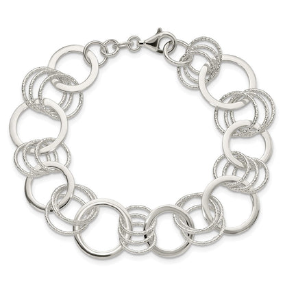 7.5 Zoll Sterlingsilber Poliert und Strukturiert Kreis Glieder Armband