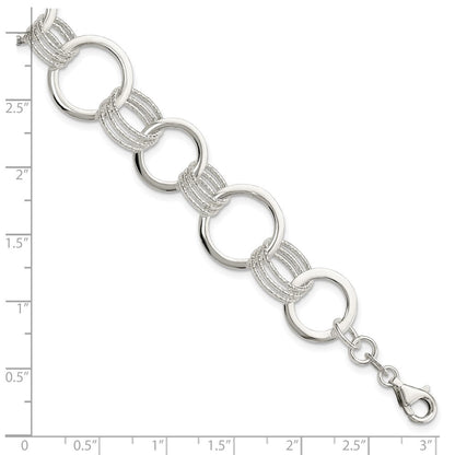 7.5 Zoll Sterlingsilber Poliert und Strukturiert Kreis Glieder Armband