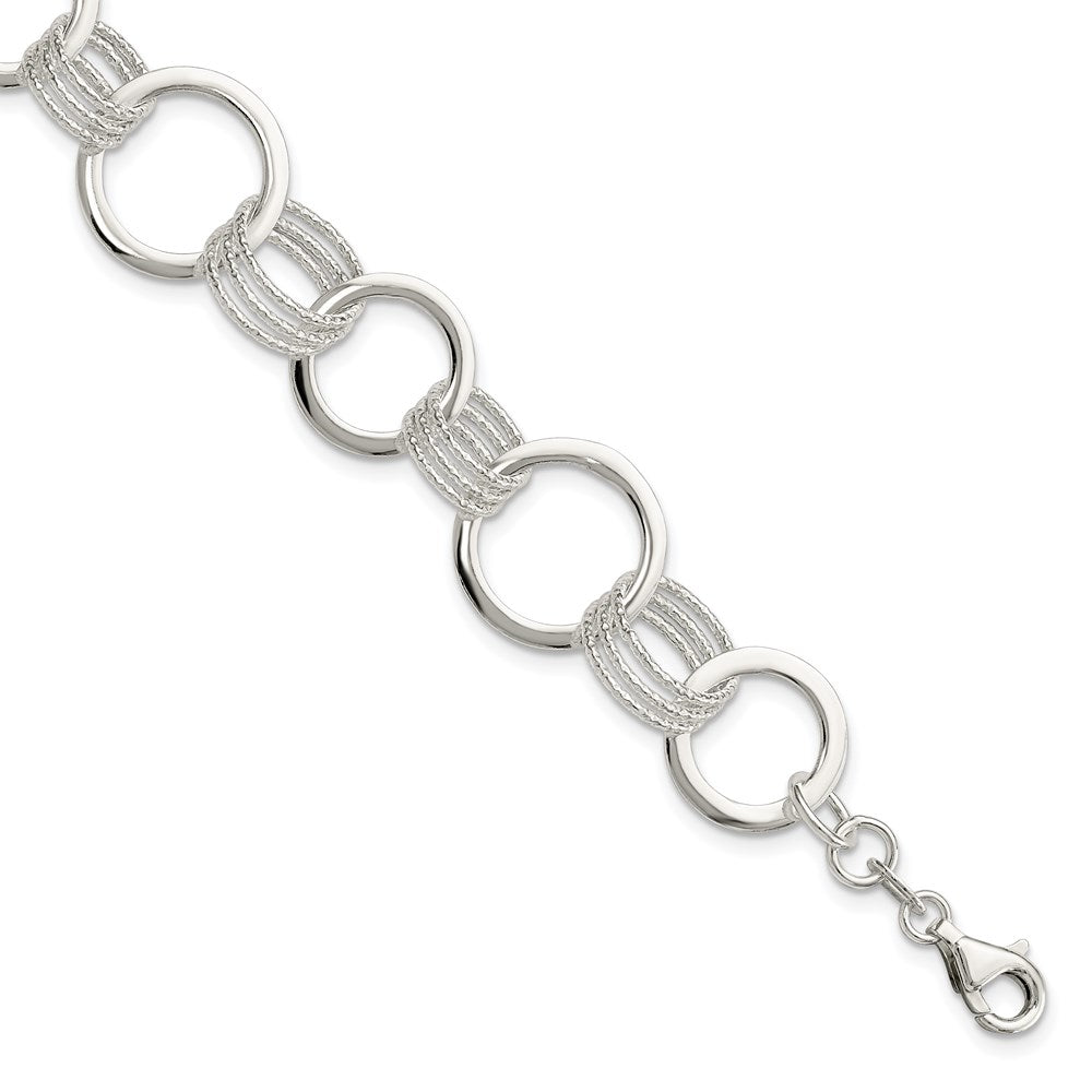 7.5 Zoll Sterlingsilber Poliert und Strukturiert Kreis Glieder Armband