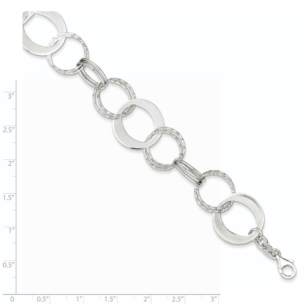 7.5 Zoll Sterlingsilber Poliert und Strukturiert Kreis Glieder Armband