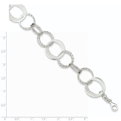 7.5 Zoll Sterlingsilber Poliert und Strukturiert Kreis Glieder Armband
