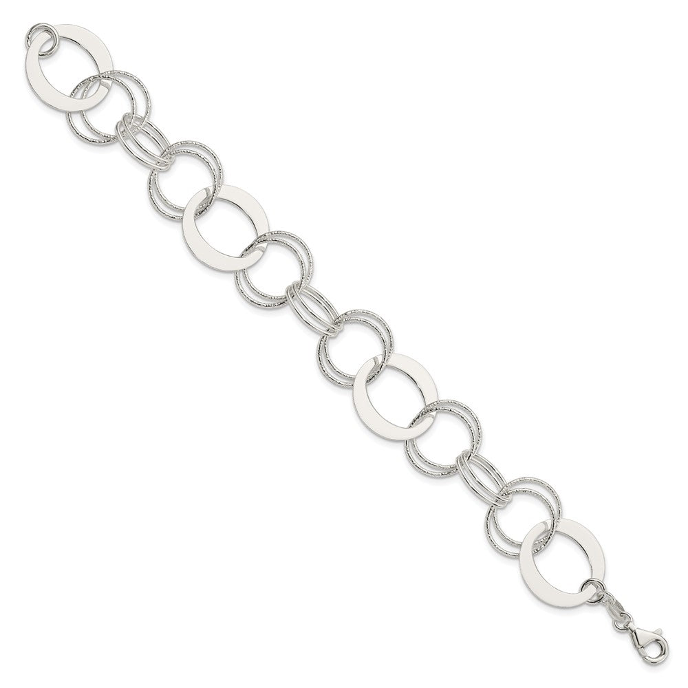 7.5 Zoll Sterlingsilber Poliert und Strukturiert Kreis Glieder Armband
