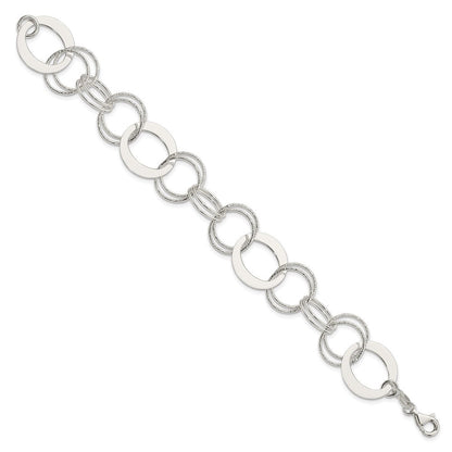 7.5 Zoll Sterlingsilber Poliert und Strukturiert Kreis Glieder Armband