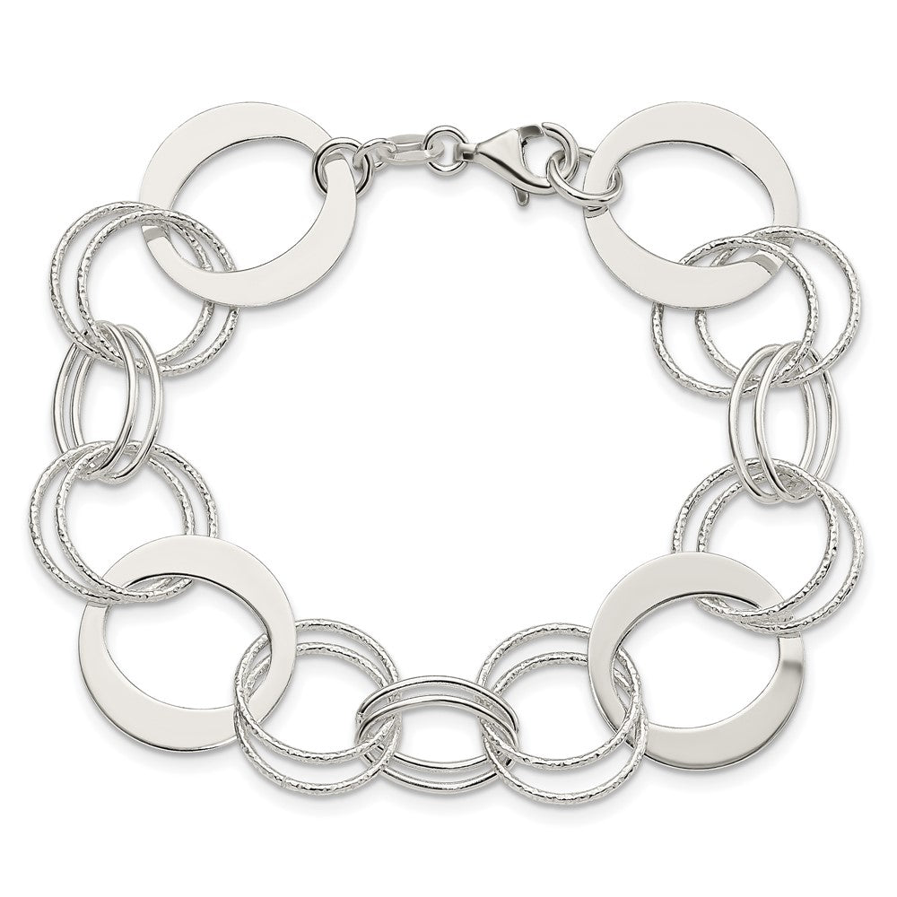 7.5 Zoll Sterlingsilber Poliert und Strukturiert Kreis Glieder Armband