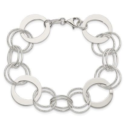 7.5 Zoll Sterlingsilber Poliert und Strukturiert Kreis Glieder Armband