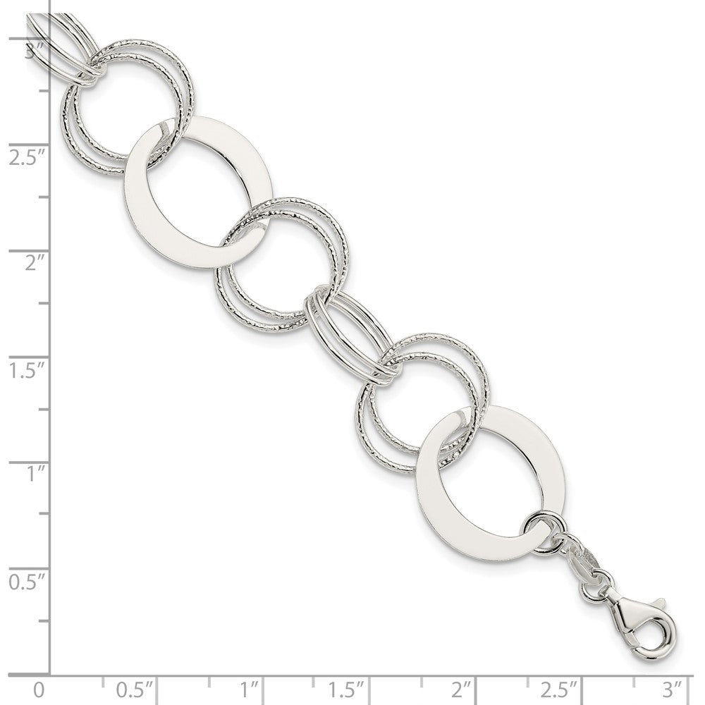 7.5 Zoll Sterlingsilber Poliert und Strukturiert Kreis Glieder Armband