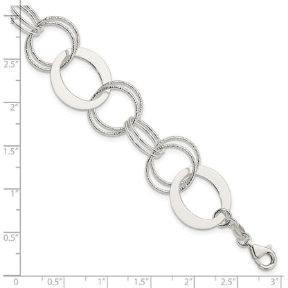 7.5 Zoll Sterlingsilber Poliert und Strukturiert Kreis Glieder Armband