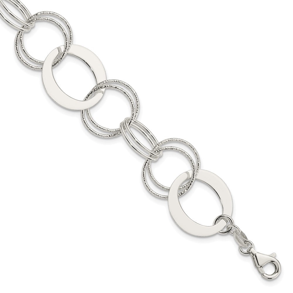 7.5 Zoll Sterlingsilber Poliert und Strukturiert Kreis Glieder Armband