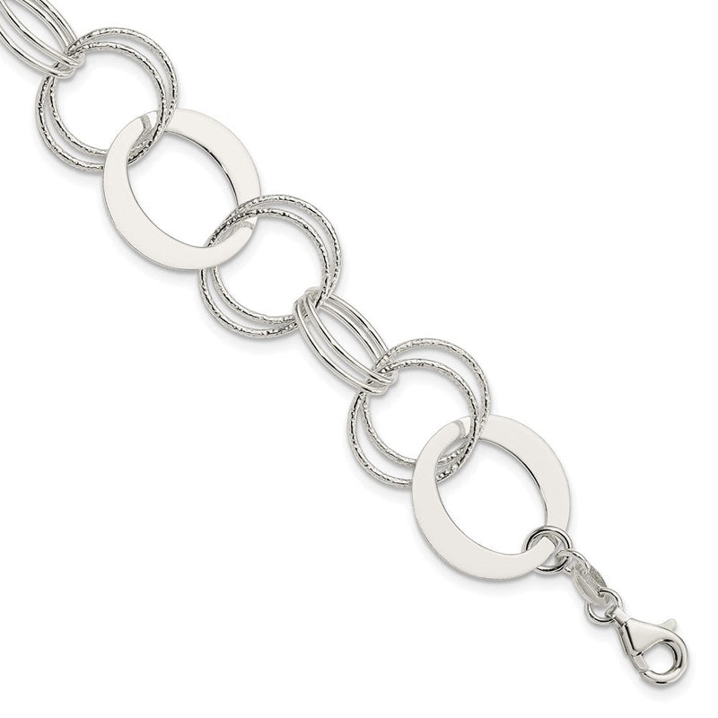 7.5 Zoll Sterlingsilber Poliert und Strukturiert Kreis Glieder Armband