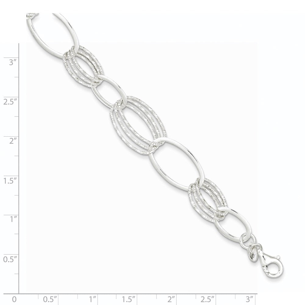7.5 Zoll Sterlingsilber Poliert und Strukturiert Oval Glieder Armband