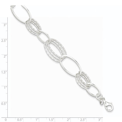 7.5 Zoll Sterlingsilber Poliert und Strukturiert Oval Glieder Armband