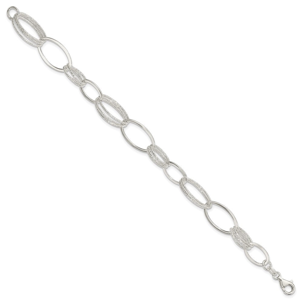 7.5 Zoll Sterlingsilber Poliert und Strukturiert Oval Glieder Armband