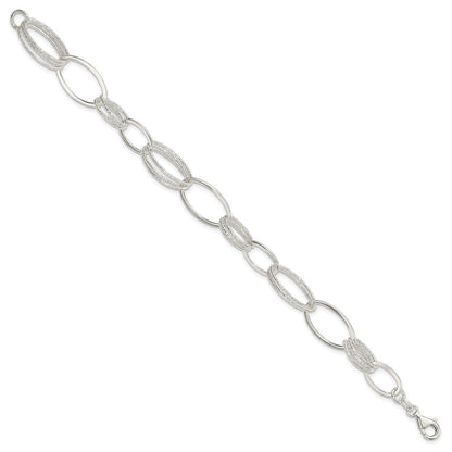 7.5 Zoll Sterlingsilber Poliert und Strukturiert Oval Glieder Armband
