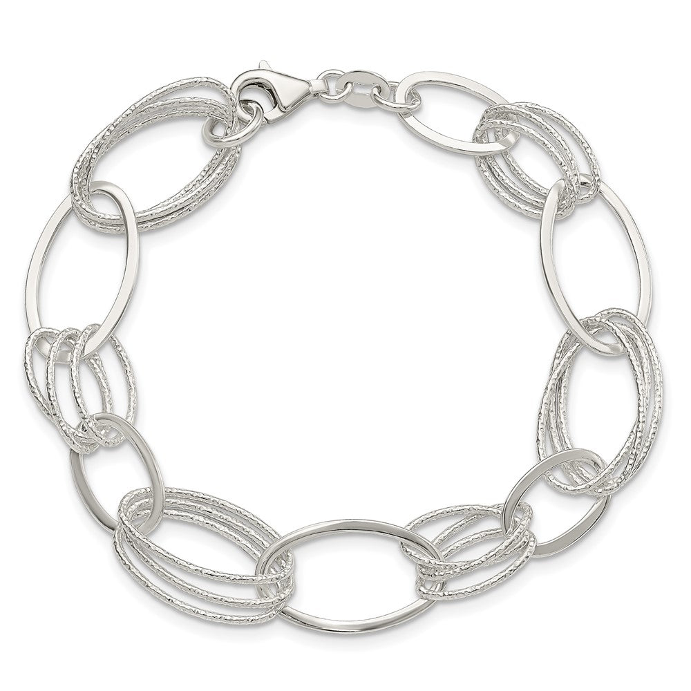 7.5 Zoll Sterlingsilber Poliert und Strukturiert Oval Glieder Armband